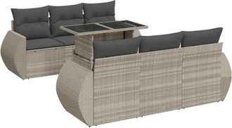 vidaXL Set De Sof&aacute;s De Jard&iacute;n 7 Pzas Con Cojines Rat&aacute;n Pe Gris Claro Vidaxl