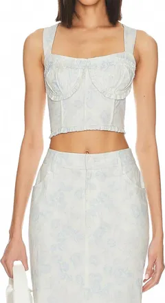 For Love & Lemons Chantal Denim Corset Top In Blue