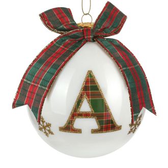 KASANOVA Pallina Natale lettera A tartan vetro 10 cm