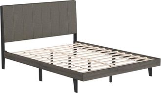 Costway Upholstered Bed Frame Wooden Slats Support Mattress Foundation-Grey