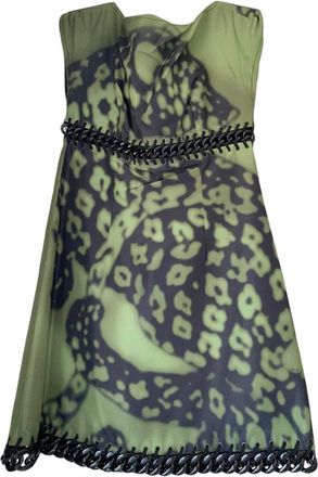 Prada Khaki Leopard Print Chain Trim Mini Dress Size S