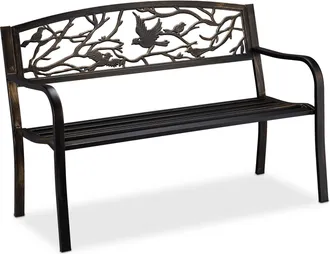 Relaxdays Relaxdays - Panca Da Giardino, Con Volatili Decorativi, Accessorio Di Arredo Da Esterno, 87x127x57 Cm, Nero-bronzo