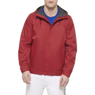Tommy Hilfiger Mens Waterproof Breathable Hooded Jacket Raincoat, Red, S UK