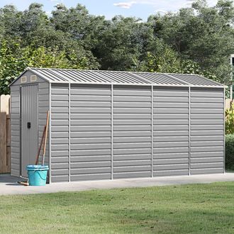 Berkfield Home Garden Shed Light Grey 191x385x198 cm Galvanised Steel | Size: 191 x 385 x 198 cm