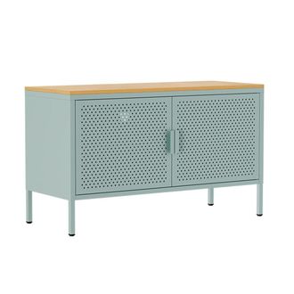 Oviala Aparador moderno de 2 puertas L100 cm en metal verde salvia