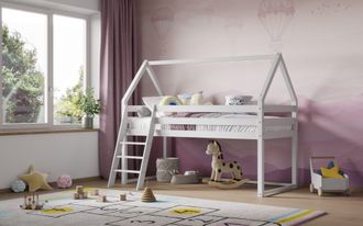 Flair Ellie Wooden House Mid Sleeper Bed in White | Size: Single