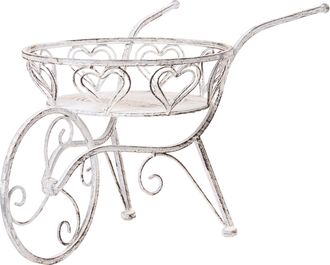 Beliani Macetero De Metal Para Jard&iacute;n Motivo Carretilla Interior Y Exterior Soporte Para Macetas 58 X 35 X 31 Cm De Hierro Blanco Crema Vetch
