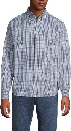 Lands End Traditional Fit Long Sleeve Travel Kit Shirt in Light Indigo/pink Plaid at Nordstrom, Size Xx-Large