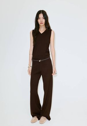 Mango Top maglia collo a V cioccolato - Donna - XXS - MANGO
