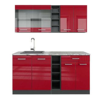 Vicco Cocina Vers&aacute;til R-line, Burdeos Brillo Intenso/antracita, 160 Cm, Et M&aacute;rmol