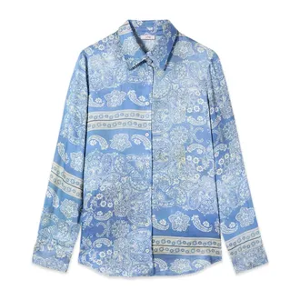 Oltre Overhemden, Dames, Blauw, 2Xl, Satijn, Geprint shirt van satijn