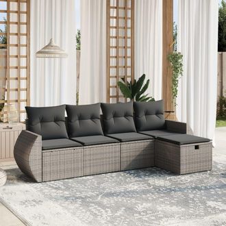 vidaXL Juego De Sof&aacute;s Jard&iacute;n Con Cojines 5 Pzas Rat&aacute;n Sint&eacute;tico Gris Vidaxl