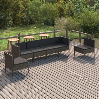 vidaXL Vidaxl - Set De Muebles De Jard&iacute;n 6 Pzas Y Cojines Rat&aacute;n Sint&eacute;tico Gris