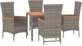 vidaXL Set Comedor De Jard&iacute;n 5 Piezas Con Cojines Rat&aacute;n Sint&eacute;tico Gris Vidaxl