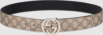 Gucci Reversible Belt With Interlocking G Buckle, Size Gucci 80, Beige, GG Canvas