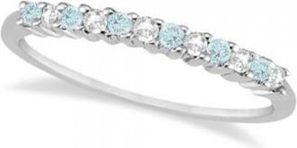 Allurez Petite Diamond & Aquamarine Wedding Band Platinum (0.20ct)