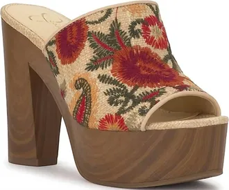 Jessica Simpson Womens Shelbie Embroidered Slide Sandals In Natural Raffia