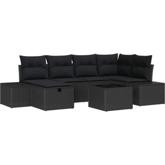 vidaXL Conjunto De Sof&aacute; De Jard&iacute;n 7 Pcs Negro Rat&aacute;n Sint&eacute;tico