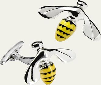 Jan Leslie Mens Triumphant Bee Enamel & Sterling Silver Cufflinks