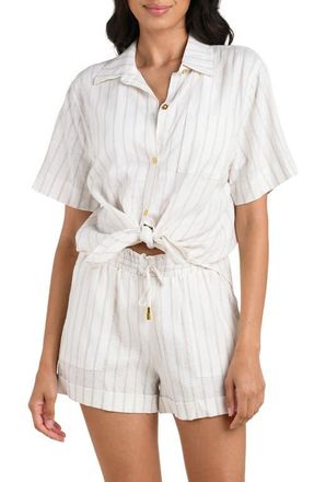 La Blanca Delphine Coast Knotted Linen Blend Cover-Up Shirt in Cream at Nordstrom, Size X-Small