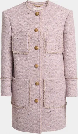 Chlo&eacute; Wool Tweed Chine Single-Breasted Oversized Jacket