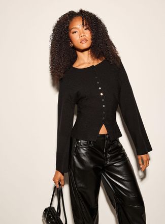 Icone Womens Thick-knit wide-sleeve fitted Cardigan Sweater