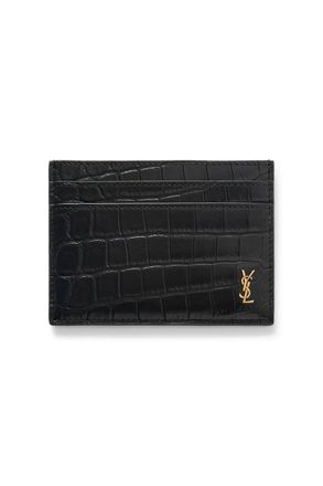 Saint Laurent Logo-Embellished Croc-Effect Patent-Leather Cardholder