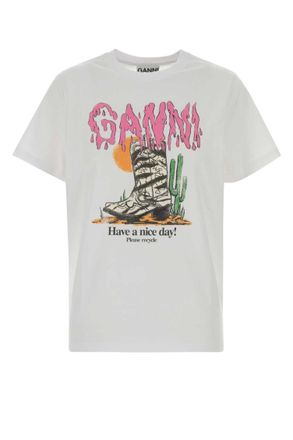 Ganni White Graphic Crew Neck T-Shirt