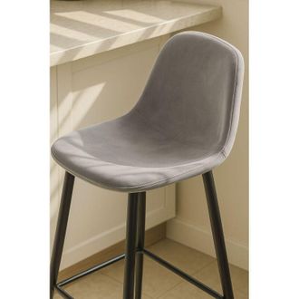 Regalos Miguel Taburetes Cocina - Taburete Black Teok Terciopelo - Gris claro