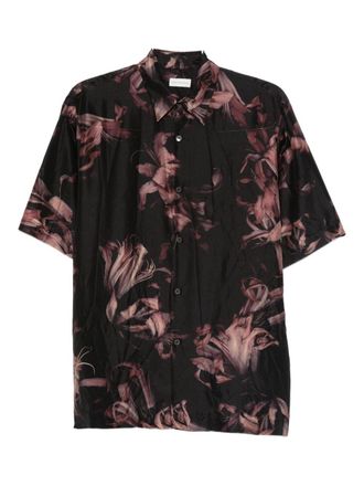Dries Van Noten Short-Sleeved Silk Shirt with Floral Print