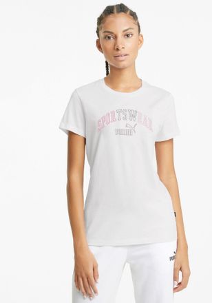 Puma T-Shirt PUMA ESS+ LOGO LAB TEE, Damen, Gr. XL, weiss (puma wei&szlig;), Jersey, Obermaterial: 100% Baumwolle, bedruckt, regular fit normal, Rundhals, Shirts