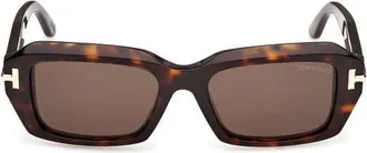 Tom Ford 53mm Rectangular Sunglasses in Dark Havana Shiny Gold/brown at Nordstrom