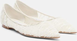 Jimmy Choo London Love embellished mesh ballet flats
