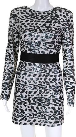 Rotate Womens Wanda Sequined Animal Print Sheath Dress White