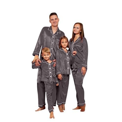 Pyjama Noel Famille,Pyjama Noël Femme Homme Pyjama De Noel Famille Enfant Bebe Hiver Assorti Noel Satin à Manches Longues Avec Imprimé Pour Père Mère Fille Garcon Et Couple, Cerf Blanc, 2 Ans