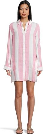Tommy Bahama Rugby Beach Stripe Boyfriend Shirt Cover-Up Womens Swimwear Coral Coast : LG (US 14), Linen/Viscose