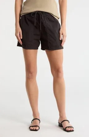 James Perse Stretch Cotton Poplin Drawstring Shorts in Black at Nordstrom, Size 4