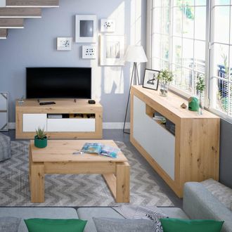 Dmora Mesa De Centro Flint, Mesa De Centro Con Tapa Elevable, Mesa De Centro Para La Sala De Estar, Cm 105x55h45/56, Nudos De Roble, Con Embalaje Reforzado 