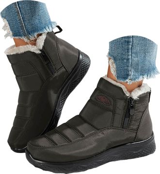 Generic Womens Snow Boots Fur Lined Waterproof & Slip-Resistant with Faux Fur Side Zipper Easy Wear Chunky Sole for Outdoor Walking & Daily Commute Cold Weath