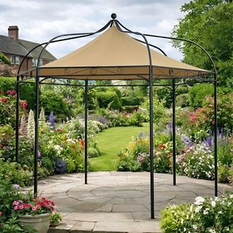 PRIMROSE Harlington Deluxe Steel Frame Gazebo With Roof Canopy in Light Sand