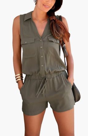 Lascana Womens Sleeveless Drawstring Romper in Khaki at Nordstrom, Size 10