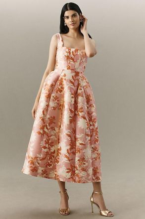 BHLDN Sleeveless Square-Neck Floral Fit & Flare Midi Dress