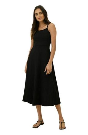 Pact Organic Cotton Fit & Flare Midi Dress in Black at Nordstrom, Size X-Small