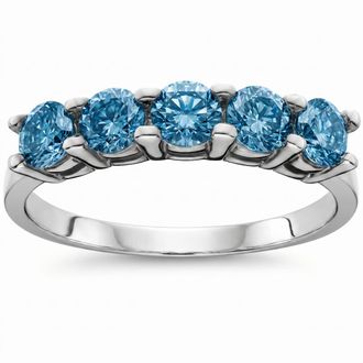 Pompeii3 1ct Blue Diamond Wedding Five Stone Ring 14k White Gold Size Selectable