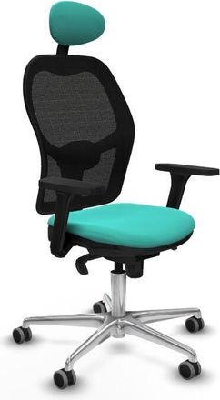 Piqueras y Crespo Piqueras Y Crespo - Jorquera Sincro Malla Negra Similpiel Turquesa Brazos 3d Base Aluminio Cabecero Fijo Ruedas 65mm Engomada