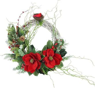 Creative Displays Inc. Handcrafted 25In Holiday Wreath With Magnolias, Eucalyptus & Birds Nest