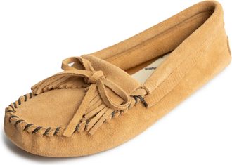 Minnetonka Womens Kilty Suede Moc Softsole Moccasin, Taupe, 8 UK