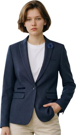 House of Cavani Womens Navy Check Wool Blend Herringbone Tweed Tailored Blazer - Caridi