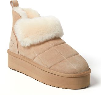 Dearfoams Fireside by Dearfoams Womens Bayswater Genuine Shearling Quilted Platform Bootie