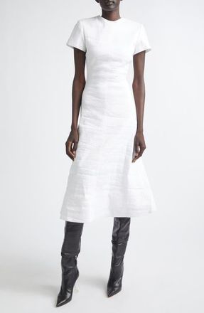 Brandon Maxwell The Ridley Short Sleeve Midi Dress in White at Nordstrom, Size 6